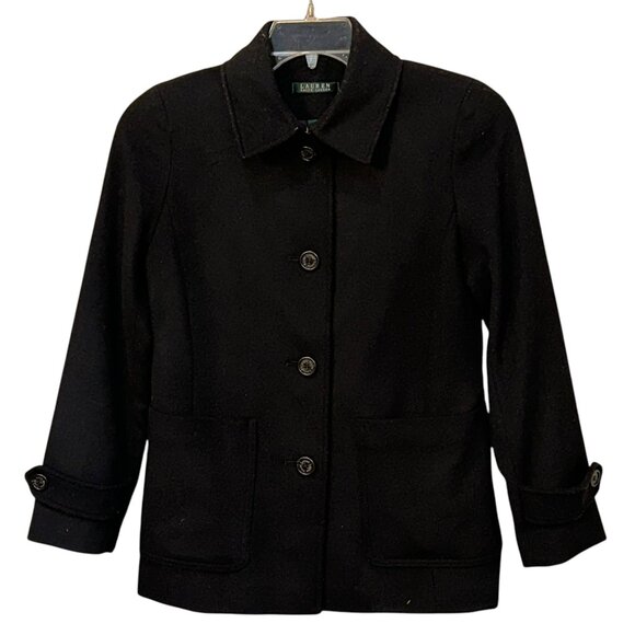 Lauren Ralph Lauren Black Pea Coat Blazer Wool Blend Winter 4P - Picture 1 of 10